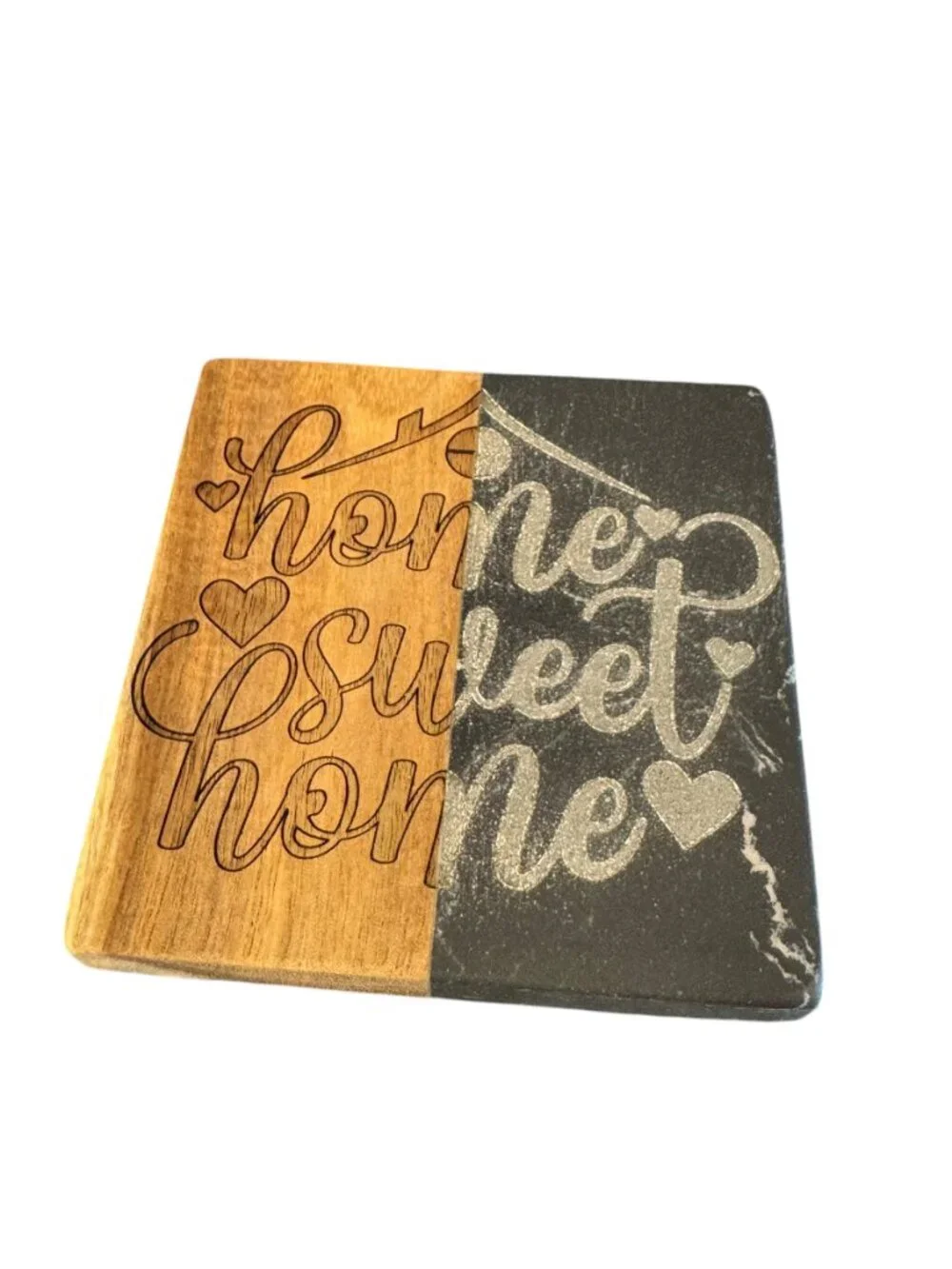 Home Sweet Home Engraved Coaster, Marble and Wood, Square, Decorative